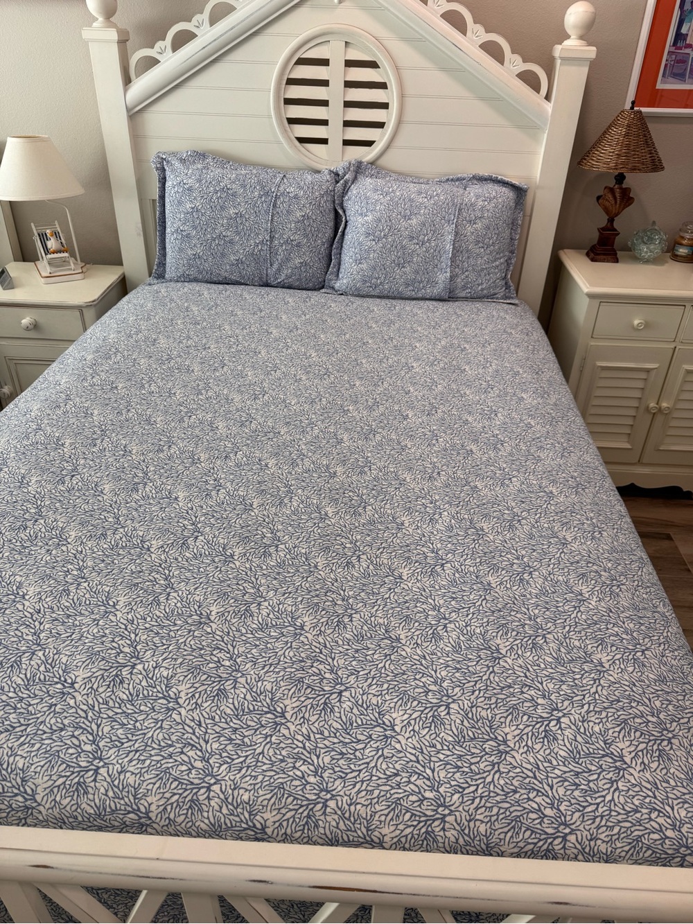 Blue Coral-Print Cotton quilt Set - king